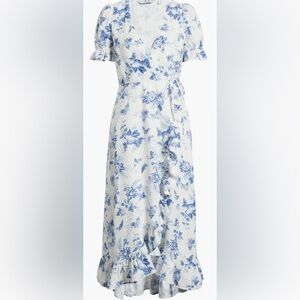 Floral Blue and White Wrap Dress